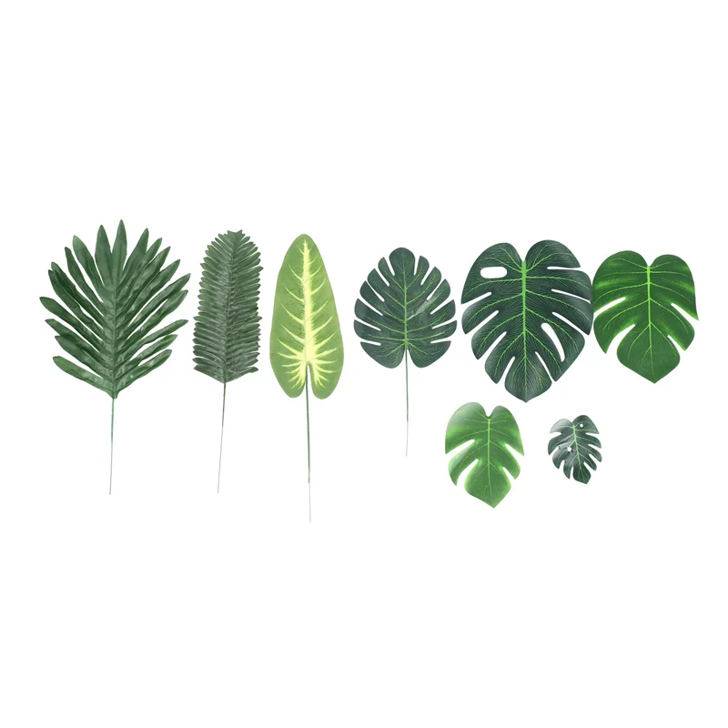 

ABSE-272 Pieces 8 Kinds Tropical Party Decorations Jungle Monstera Leaves , Artificial Palm Leaves With Faux Stem