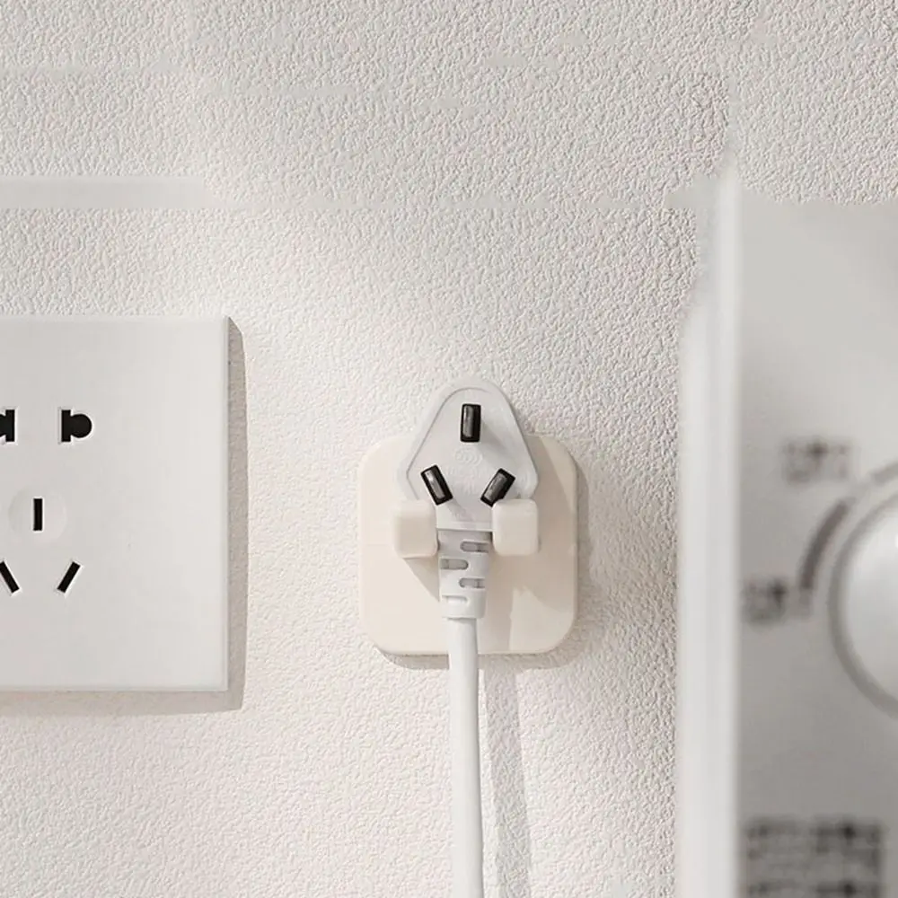 Gancho de enchufe de alimentación de plástico sin perforaciones, estante de almacenamiento de cable de alimentación montado en la pared, gancho de almacenamiento de pared impermeable autoadhesivo para cocina