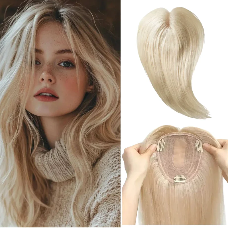 

100% Human Hair Hair Extensions 12x13cm 30cm Straight Machine Made Topper #1B #60 Office Work Wholesale Dropship