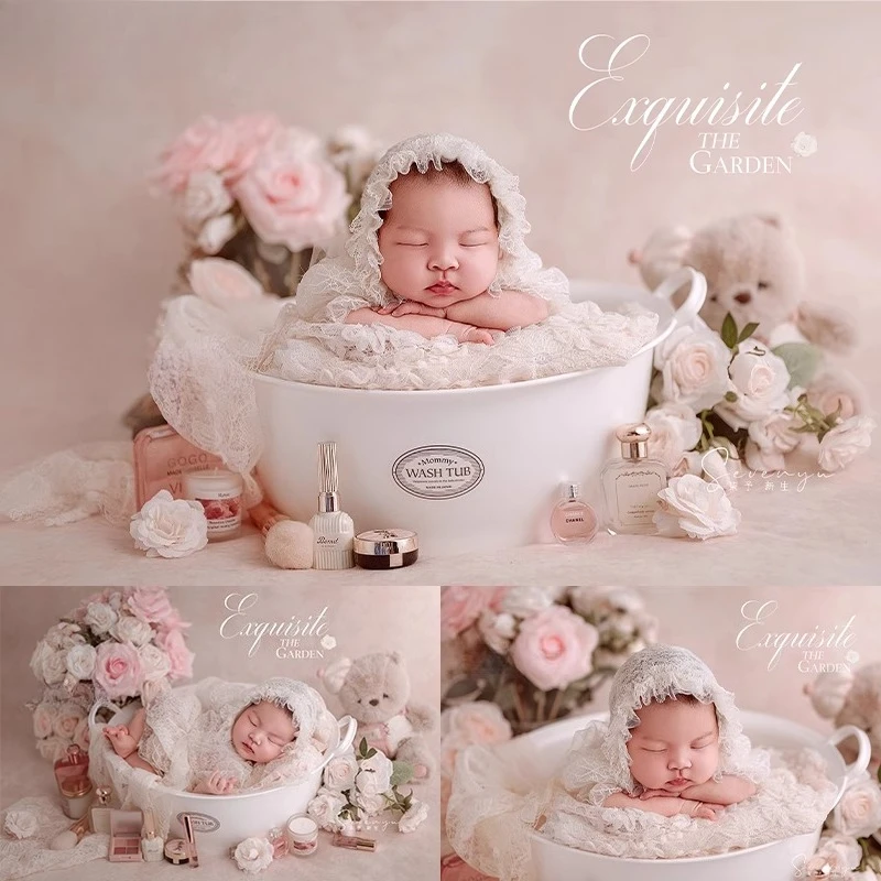 

Newborn Photography Baby Girl Lace Clothing Backdrop Cosmetic Decors Bathtub for Bathing Theme Occation for Studio Photoshoot