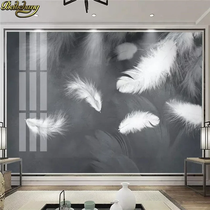Modern home decorations minimalist feather TV sofa background papier peint mural 3d photo wallpapers for living room 3d flooring
