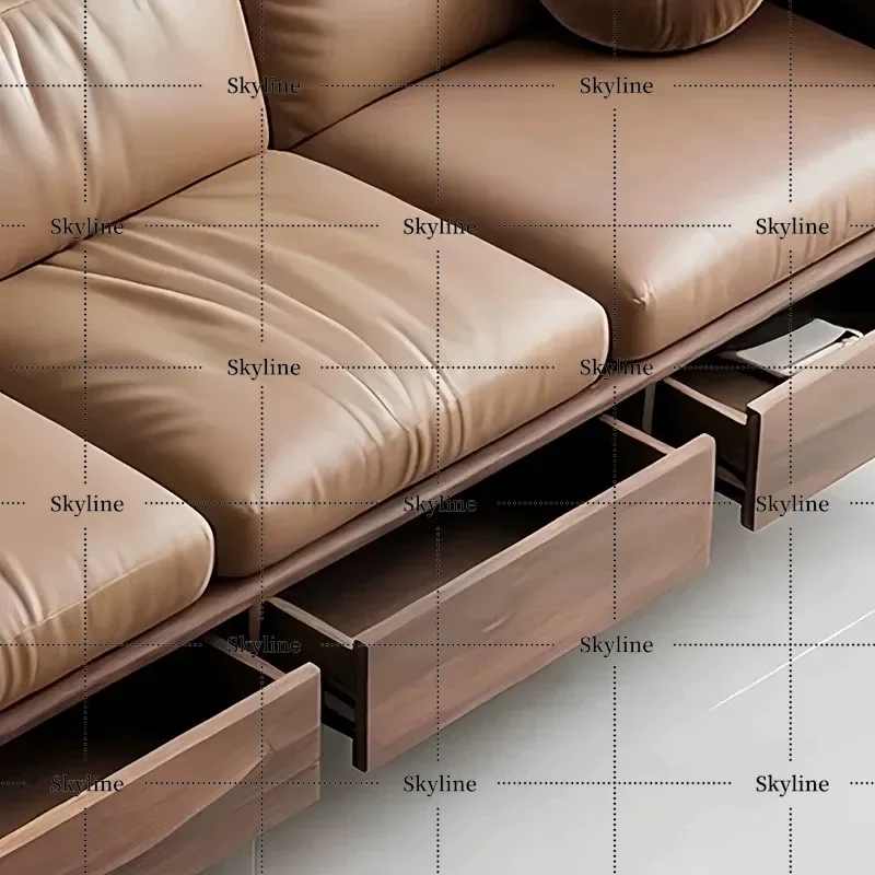 Song Style Aesthetics High End Custom Black Walnut Sofa Leather Leisure Bed and Breakfast Furniture