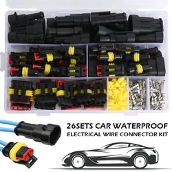 352pcs IP68 Waterproof Car Electrical Wire Connector 1/2/3/4 Hole Terminals Plug Kit Male&Female Pin Small Plug Water Resistant