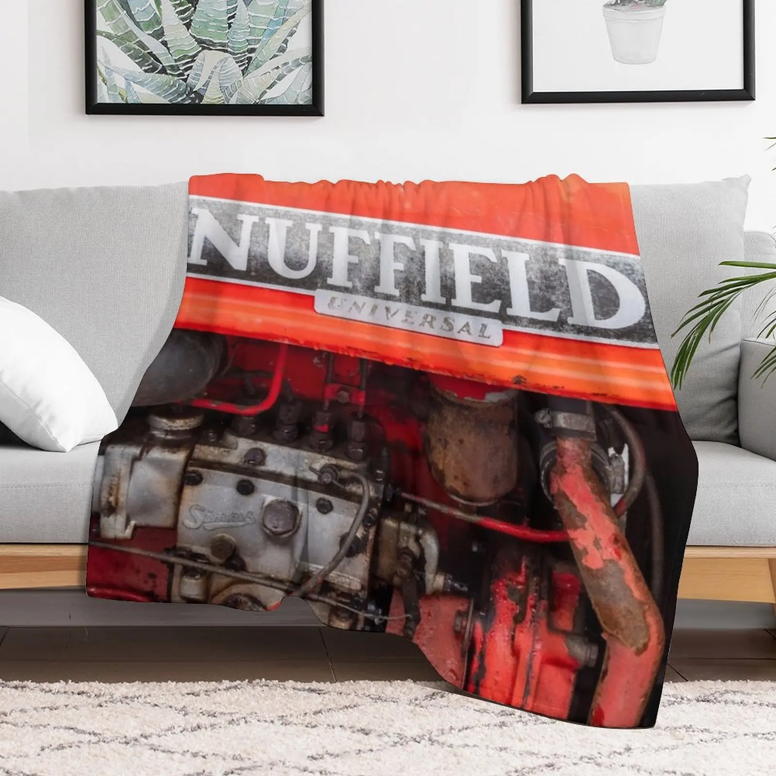 Vintage Nuffield Tractor Badge Throw Blanket Luxury Designer Shaggy Blankets