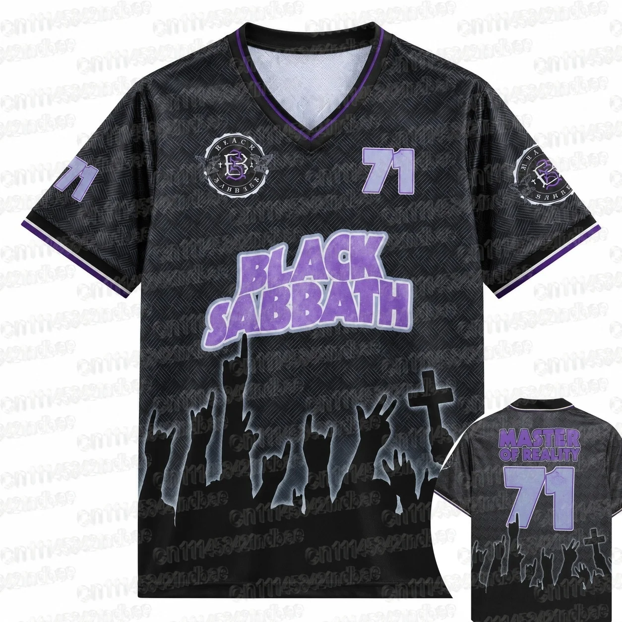 V-Ausschnitt Kurzarm-Jersey Retro Rock Konzert Crowd 3D-Druck T-Shirt Größe 71 Lässige Streetwear Hip-Hop Sport Familienstil – Detail 5