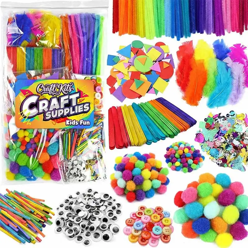 kit-de-materiais-para-artesanato-limpadores-de-cachimbo-palitos-de-picole-adesivos-de-espuma-penas-pompons-olhos-moveis-pacote-completo-para-artesanato