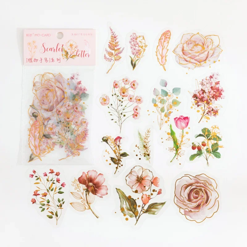 30pcs/Pack Transparent Flowers Stickers Aesthetic Vintage Plant Scrapbook Stickers Flower Journals Diary Scrapbooking Materials