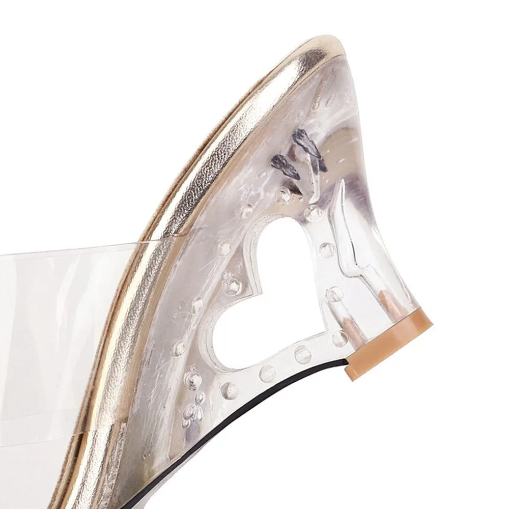 Women Clear Wedge Heel Sandals Open Toe Transparent Strap Mules 6.5cm Heel Party Shoes Gold Silver 34-43 1902 view 6