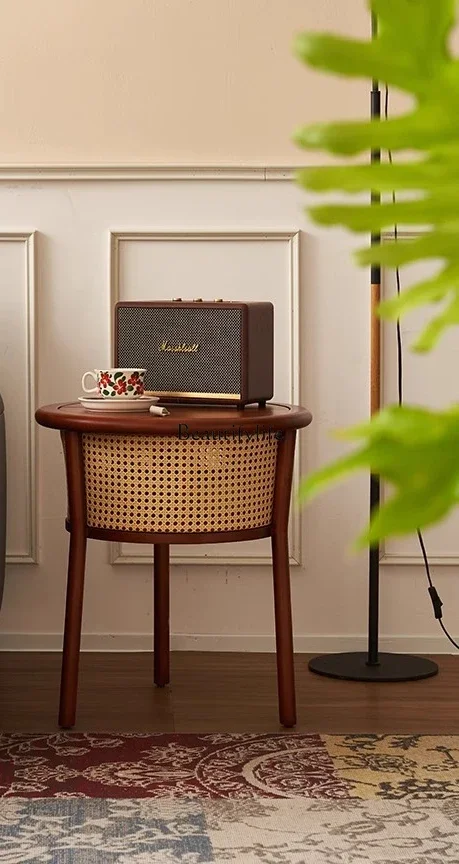 

ls 27French medieval rattan coffee table household living room bedroom storage bedside table