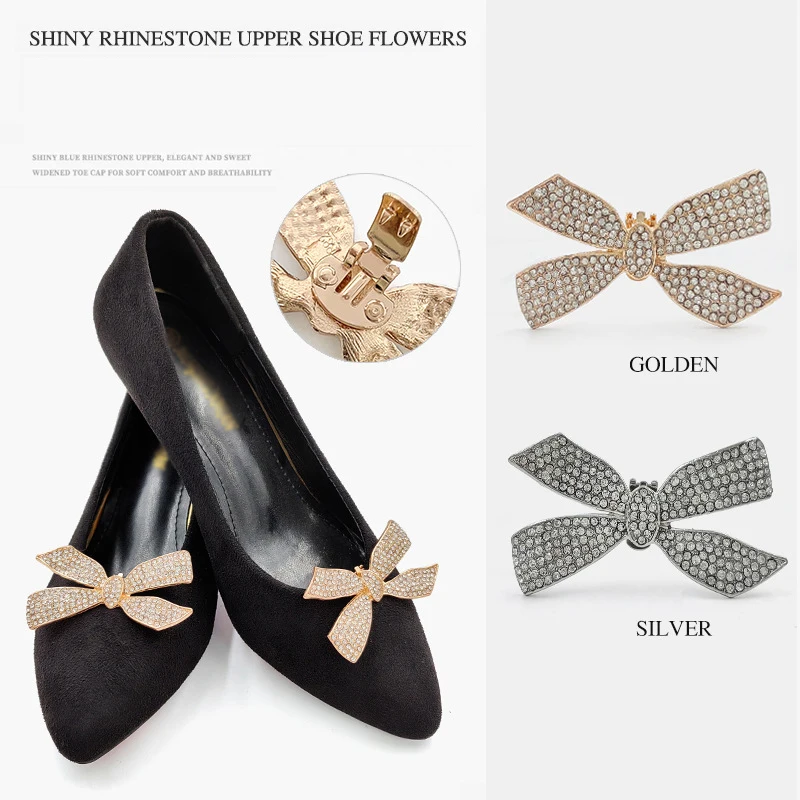 Bow Rhinestone Metal High Heel Buckle Elegant Shoes Clamp Clips For DIY Removable Shoes Decoration Accessories