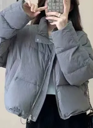 

Blue Short Down Cotton Jacket Women's New Korean Version Small Design Sense Bread Coat Female Outerwear