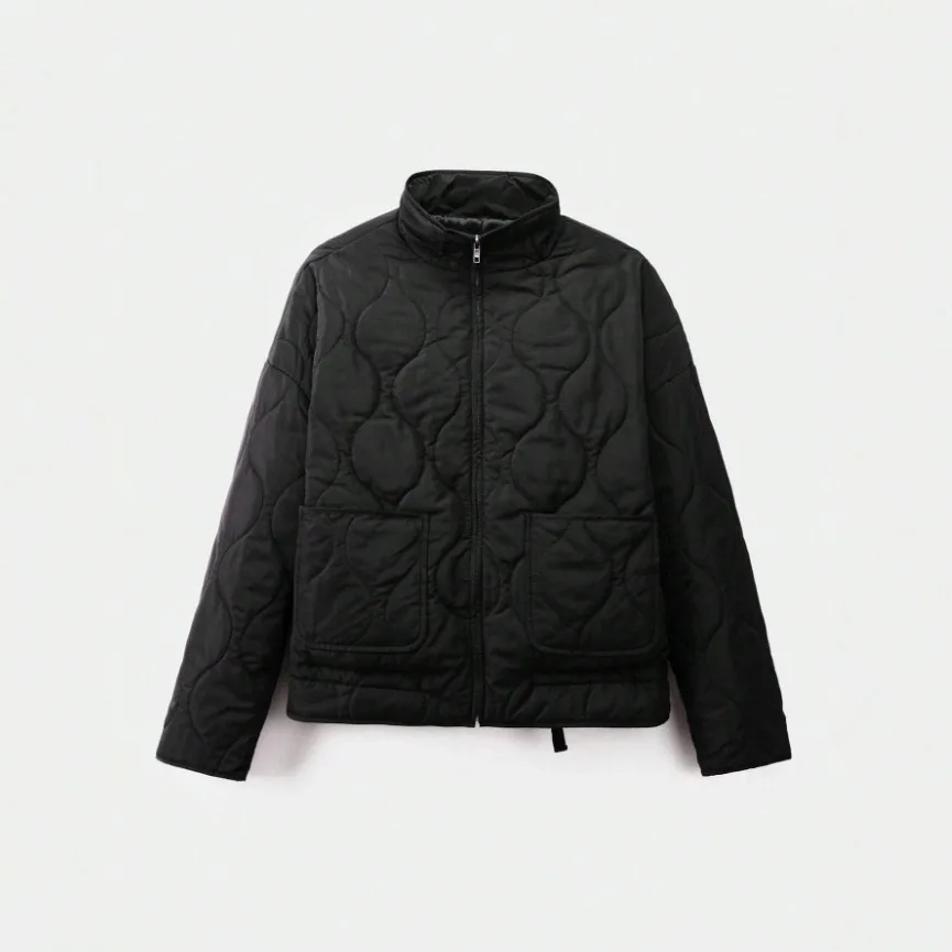 

2025 Autumn Winter New Solid Color Stand Collar Zipper Large Pocket Long Sleeve Cotton Jacket