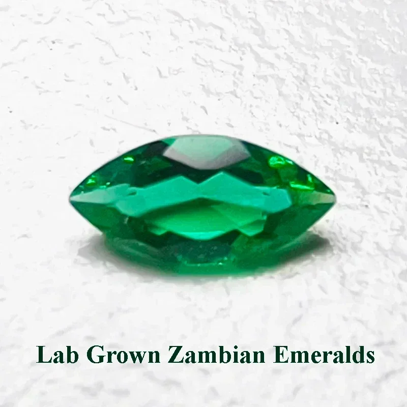 Lab Grown Zambian Emeralds Hydrothermal Hand Cutting Marquise Cut with Cracks Inclusions Inside Selectable AGL Certificate