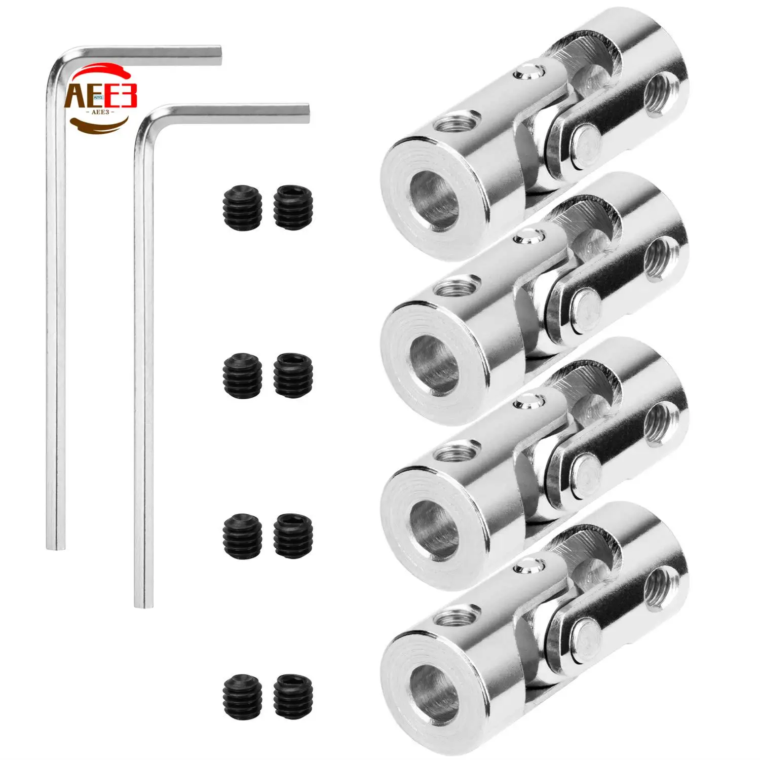 AEE3-4 Packs 4Mm To 4Mm Steel Universal Joint Cardan Coupling Connector, Rotatable Model DIY Motor Shaft Fitting Accessory