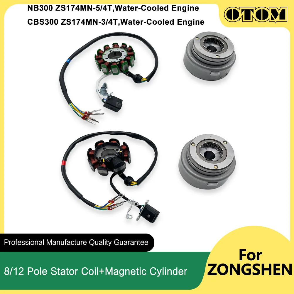 

OTOM 8/12 Poles ZS174MN-3 ZS174MN-5 Motorcycle Stator Coil Starter Overrunning Clutch Rotor Generator Coil Ignition CBS300 NB300