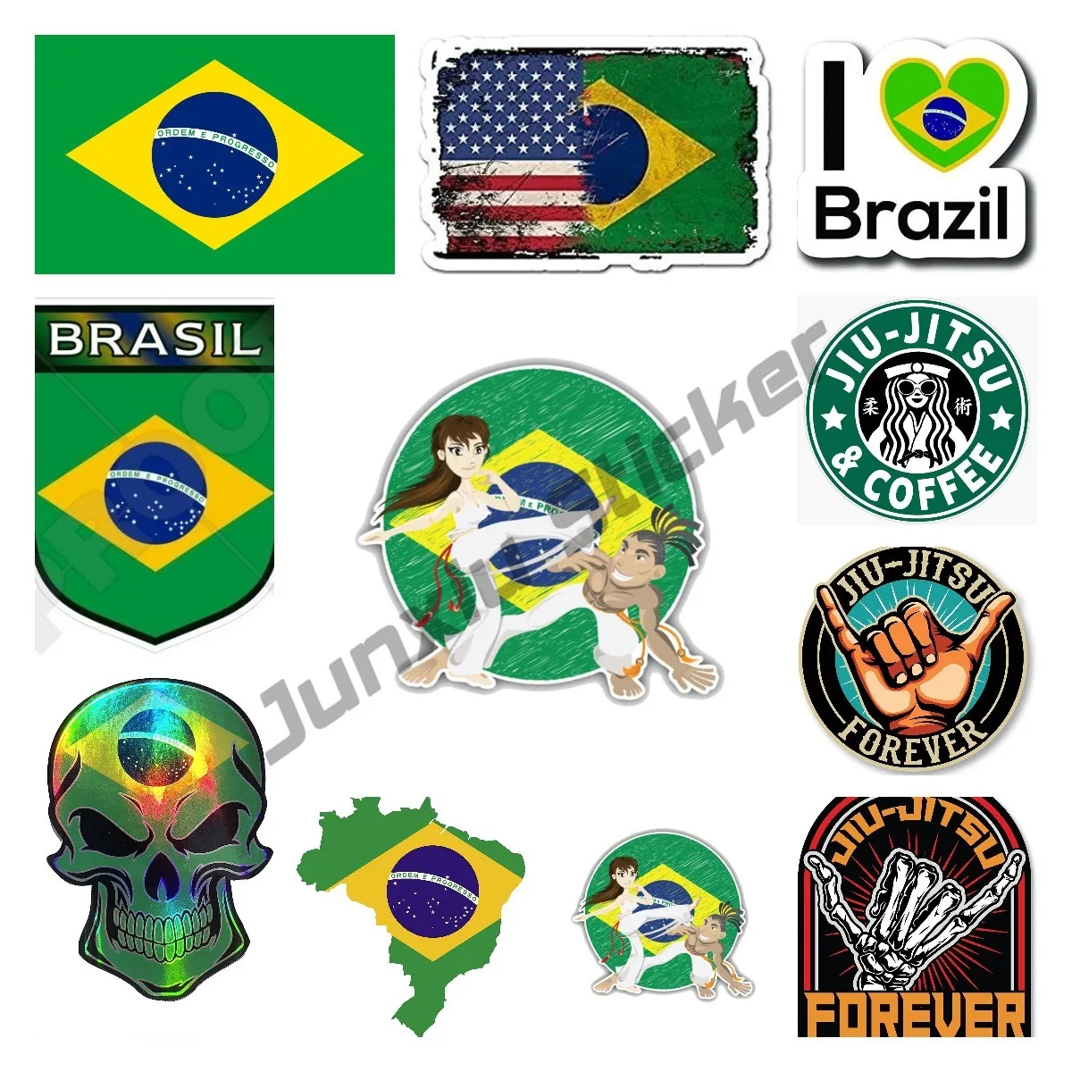 

Brazilian Flag Skull Brazilian Jiu Jitsu Martial Capoeira BJJ Camper Travel Bumper StickerGirl Gift Decorations Waterproof Decor