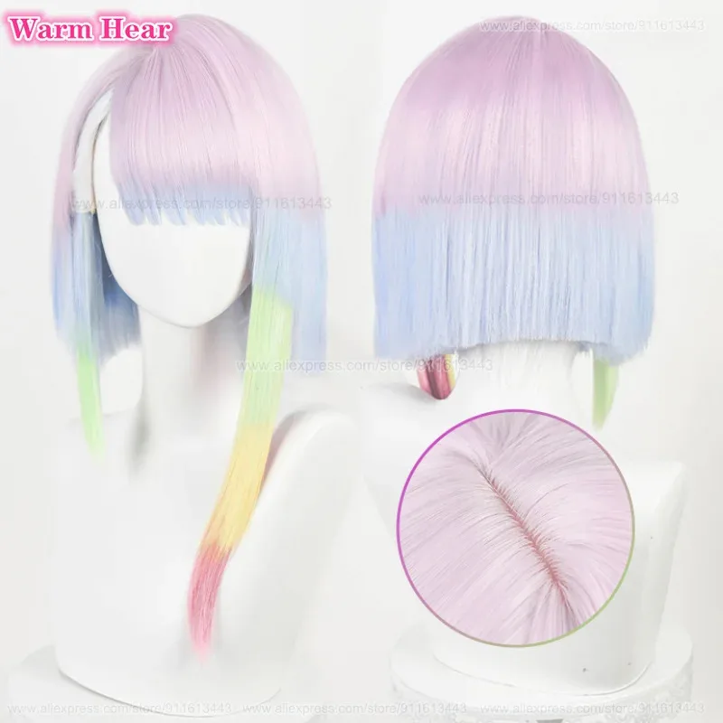

High Quality Anime 45cm Lucy Cosplay Wig Anime Cosplay Multicolor Gradient Wig Hair Heat Resistant Lucy Rebecca Wigs + Wig Cap
