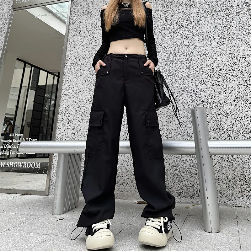 

WCFCX STUDIO Korean Vintage Cargo Pants Women Loose Slim High Waist Casual Trousers Trend Fashion Streetwear Parachute Pantalon