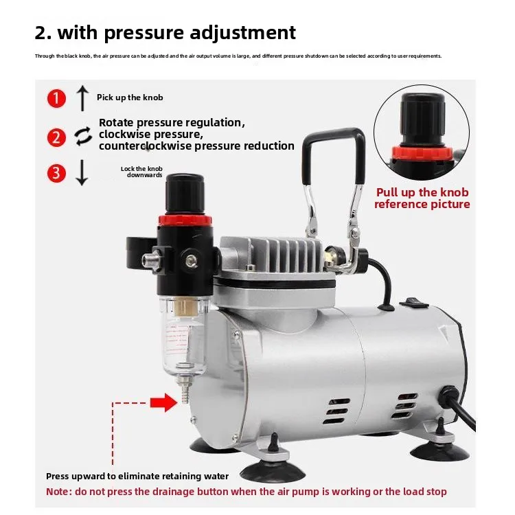 TC-20B ミニエアコンプレッサー、スプレー塗装や家具修理用の超静音オイルフリーポンプ