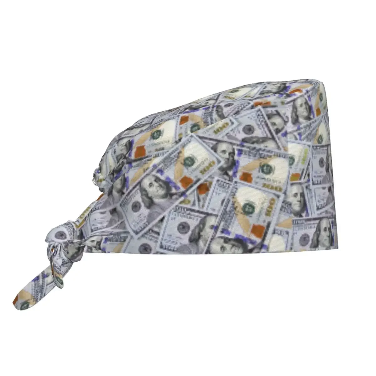 Giant Money Background 100 Dollar Bills Scrub Hat Doctor Working Surgical Cap Men Women Adjustable Nursing Caps for Dentist