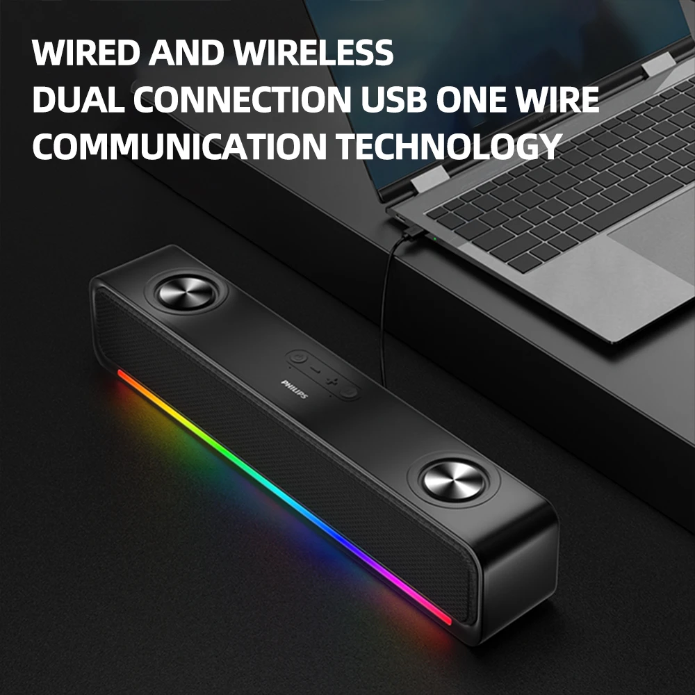 فيليبس SPA6209 الوسائط المتعددة سطح المكتب المتكلم اللاسلكي 5.3 مزدوج القرن RGB الألعاب الموسيقى مكبرات الصوت للكمبيوتر ماك بوك المحمول