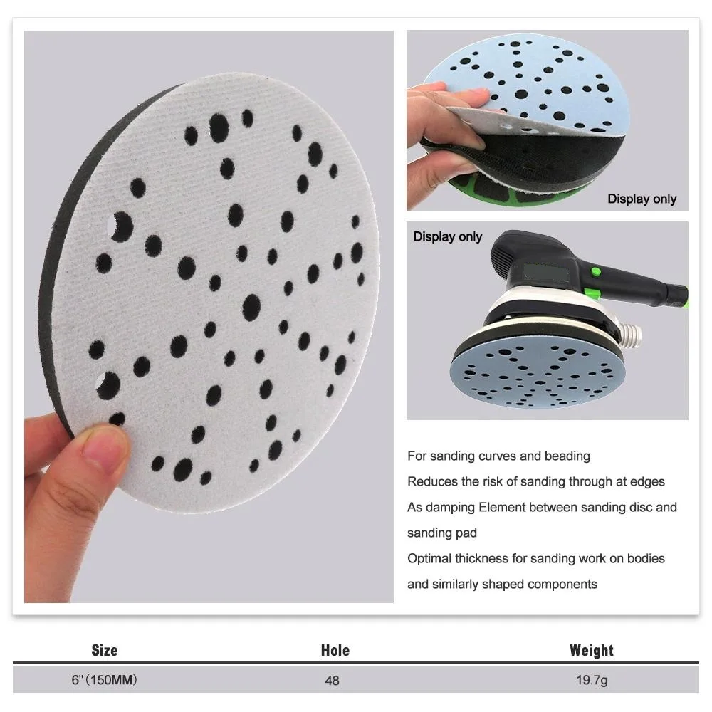 2pcs 6Inch 150mm 49-Hole Soft Sponge Interface Pad with Hook Loop Sanding Discs Sander Pads for Woodworking Sanding Buffer