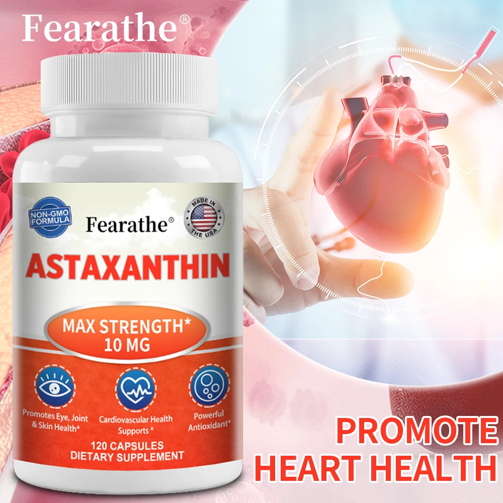 Natural Astaxanthin Capsules 10mg, Antioxidant Nutrition for Eye Skin Joint Heart Metabolism & Immune System Wellness Non-GMO
