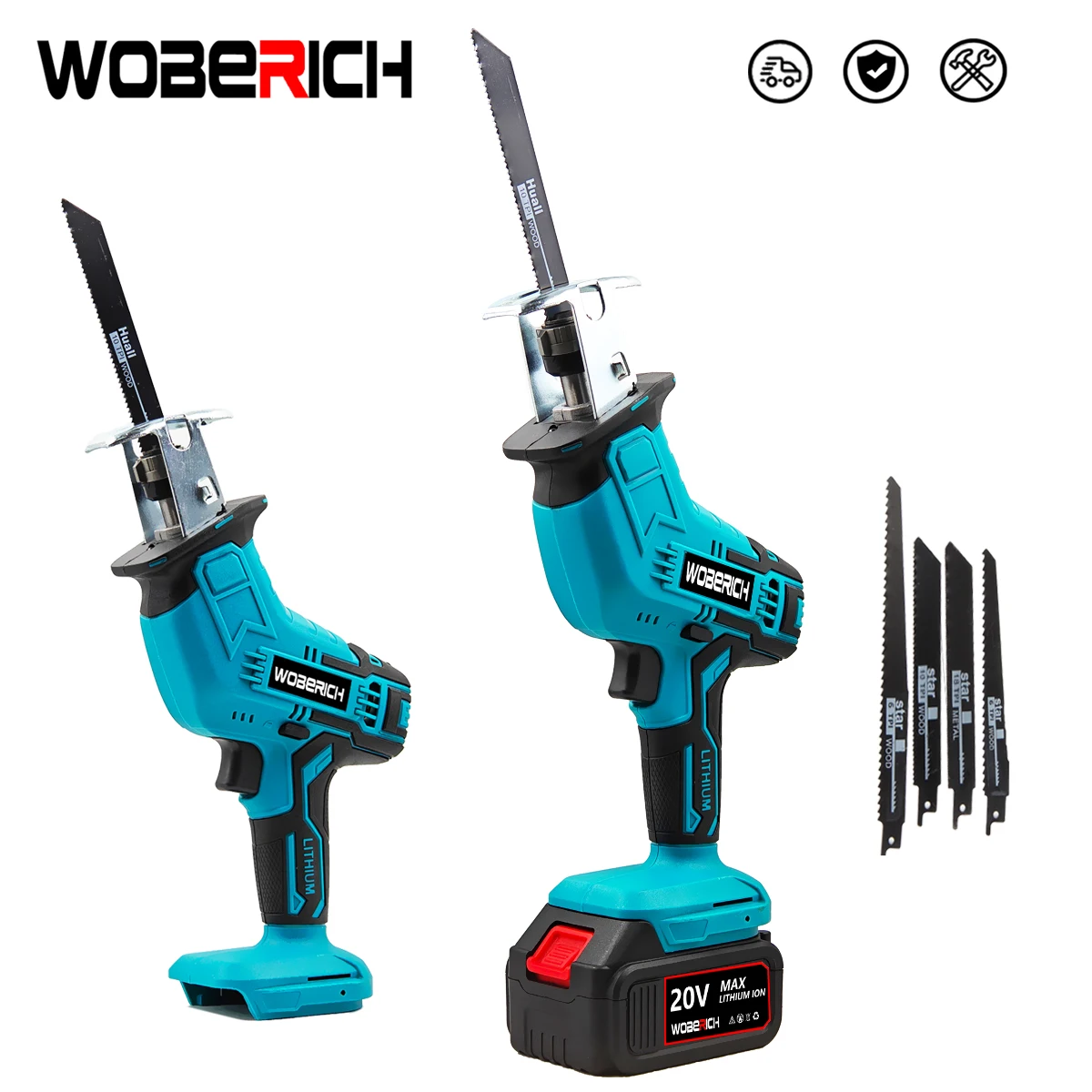 WOBERICH Cordless Reciprocating Saw 18V Adjustable Speed Cutting Bandsaw Electric Saw Wood Metal PVC Pipe Cutting fit Makita