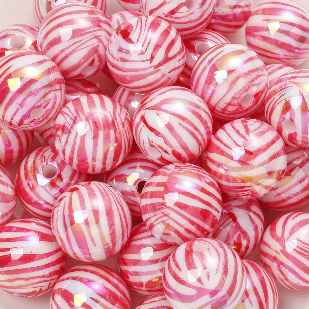 10Pcs Acrylic Beads Zebra Print Ab Color Spacer Loose Beads for Diy Necklace Bracelet Keychain Jewelry Making Accessories