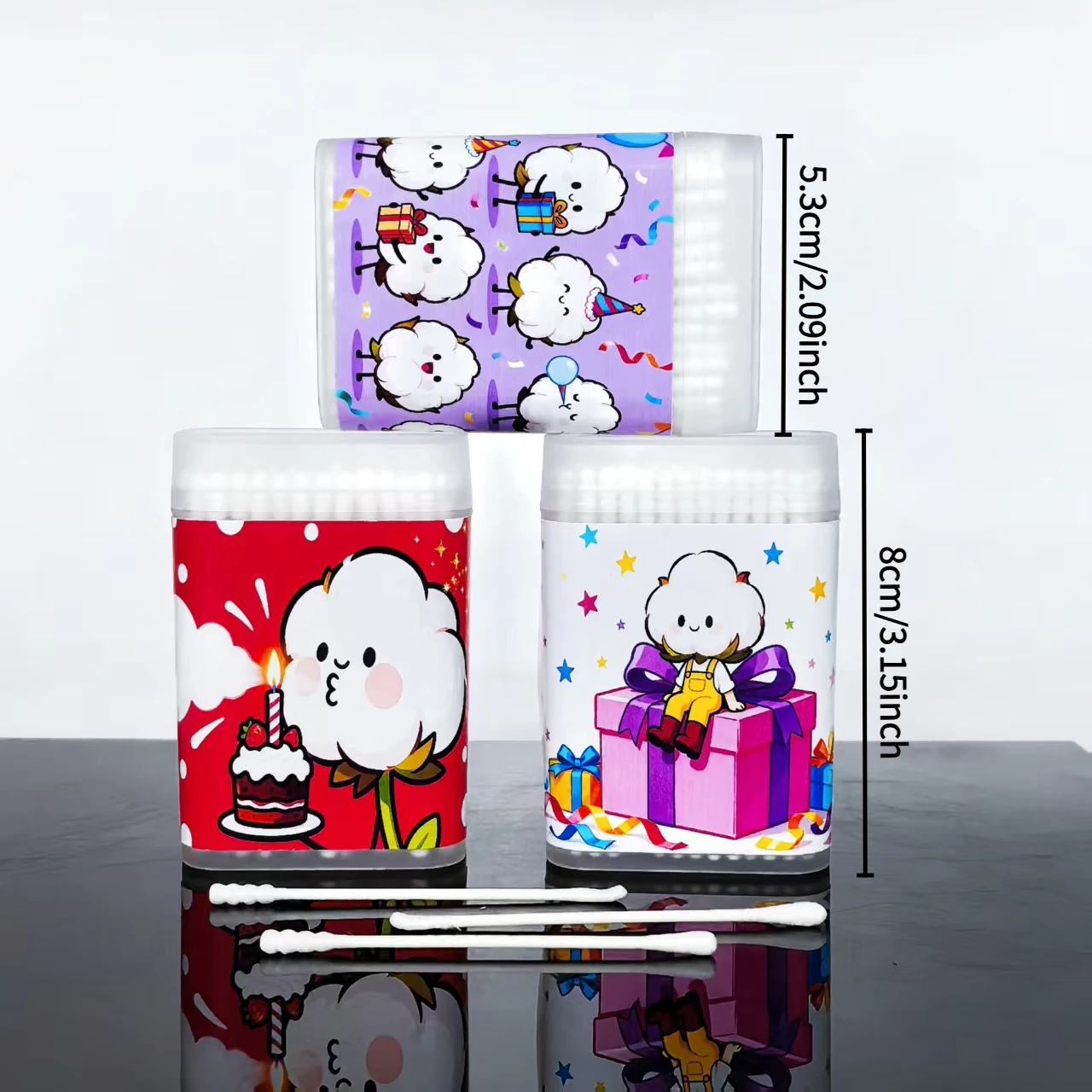 สำลีก้านยาว 300 ชิ้น สำหรับวันเกิด, สำลีก้านสองหัวแบบก้านบางสำหรับใช้ในครัวเรือน, สำลีก้านสำหรับเป็นของขวัญวันเกิด