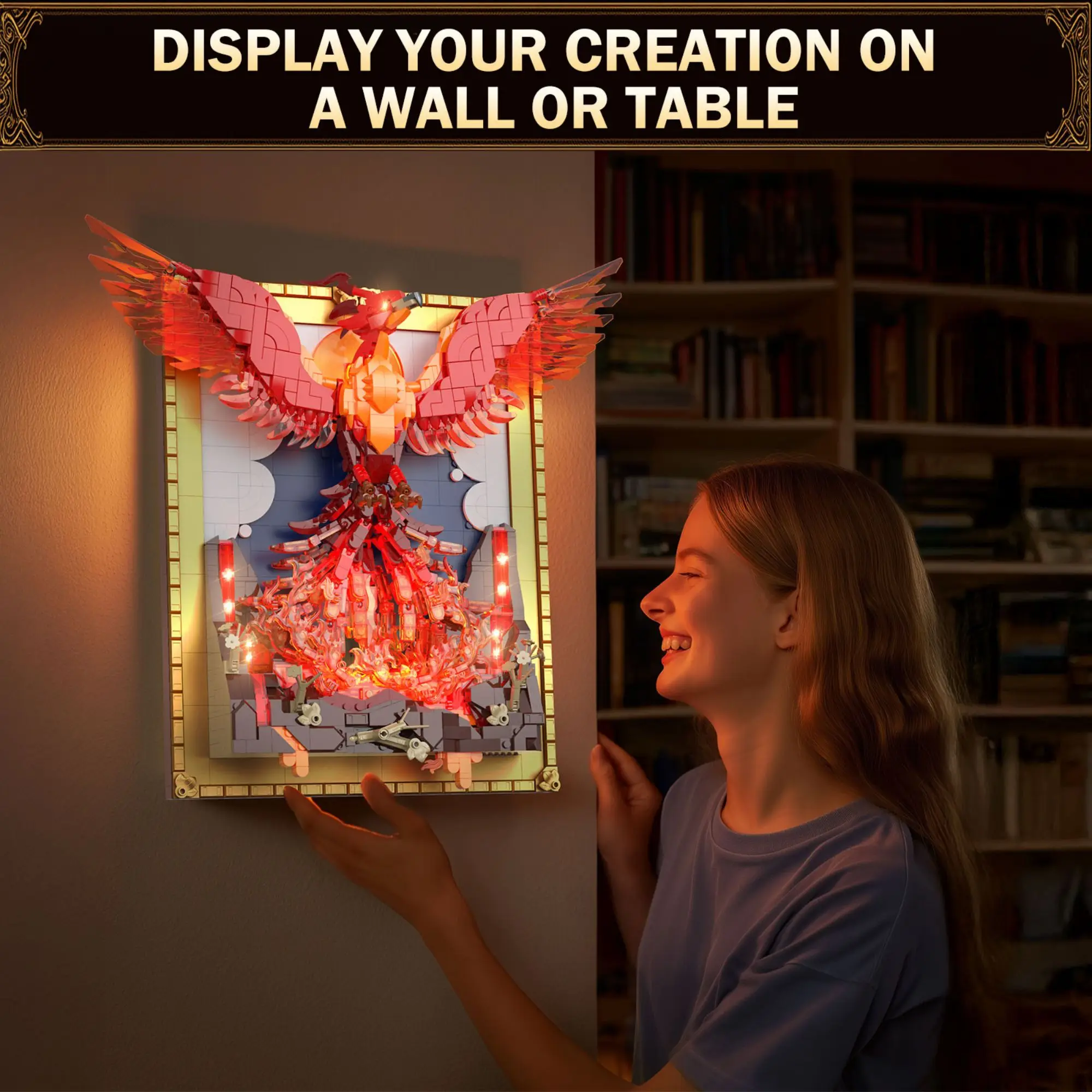 1565pcs Phoenix Building Blocks Desktop Decoration MOC Nirvana Wall Art Craft Painting Frame Bird Bricks Toys for Adults Gifts