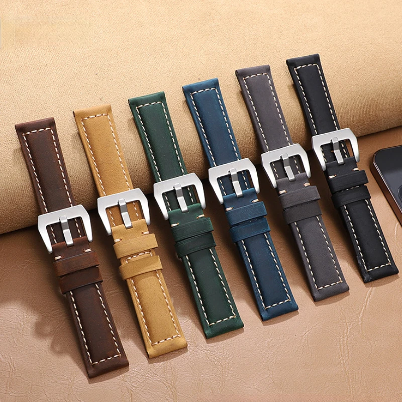 Cowhide Leather Bracelet 20 22 24 26mm Men Watch Strap Genuine Leather Band for Panerai PAM111/441/312 Crazy Horse Belt