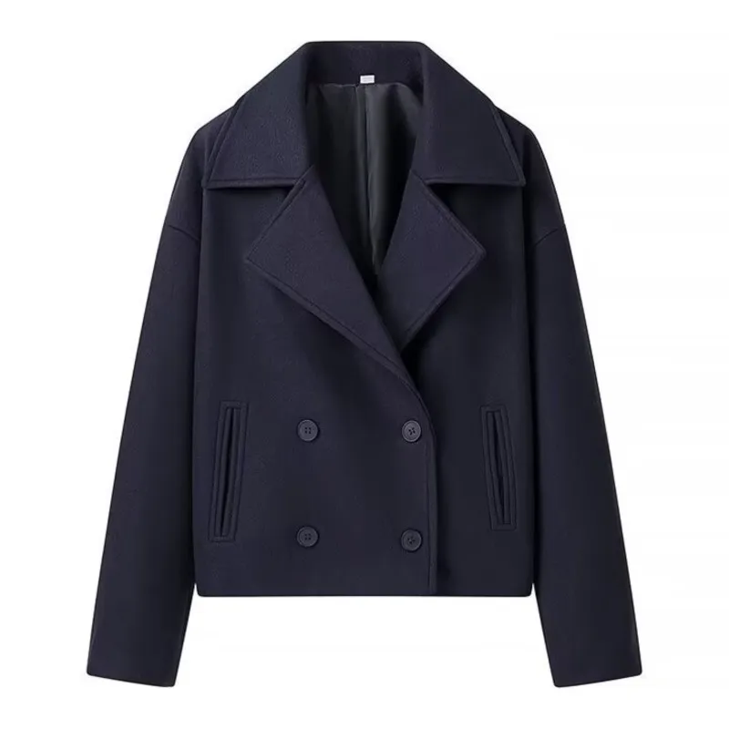

2025 Autumn & Winter New Women's Short Double-Breasted Wool Blend Jacket Windproof & Warm Outerwear Dual-Flap Design Daily