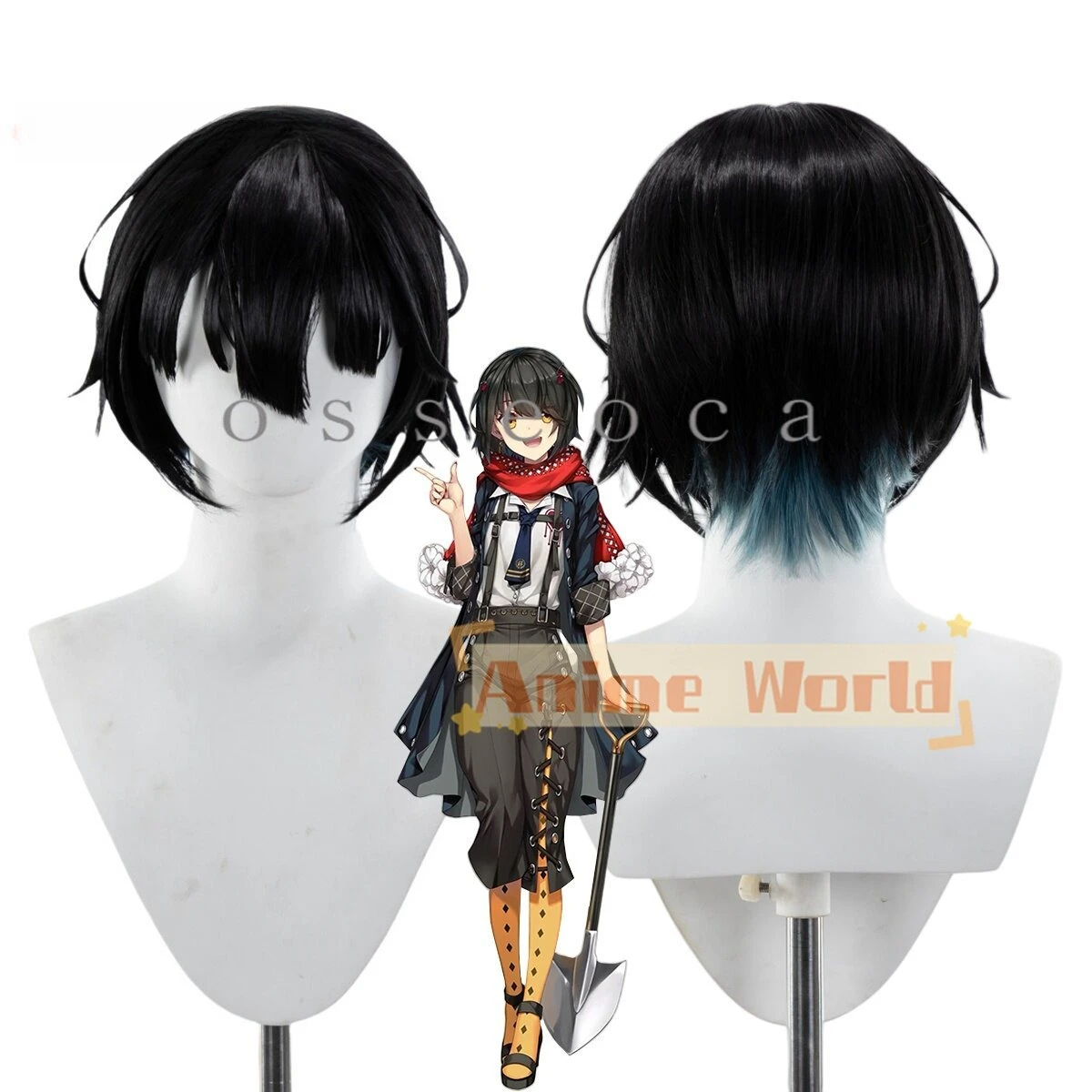 NIJISANJI Mashiro Shirakami Wig Halloween Carnival Party Props Synthetic Hair Heat Resistant Fiber + Wig Cap