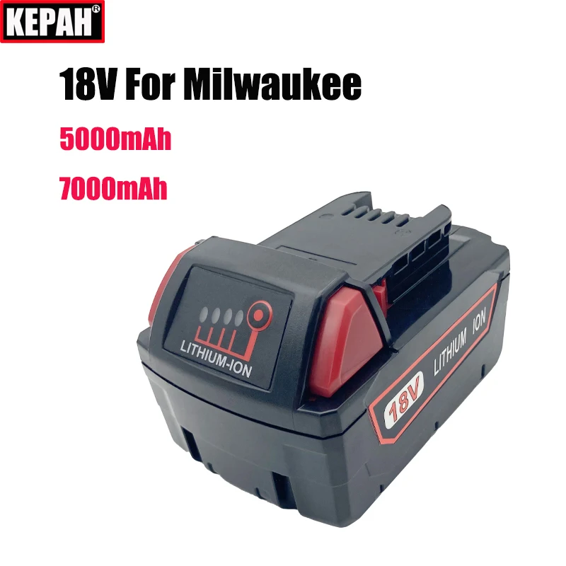 18V 5Ah 7Ah lithium battery, For Milwaukee Electric drill, chainsaw, screwdriver M18  series tools, M18B M18B2  M18B4  M18B5