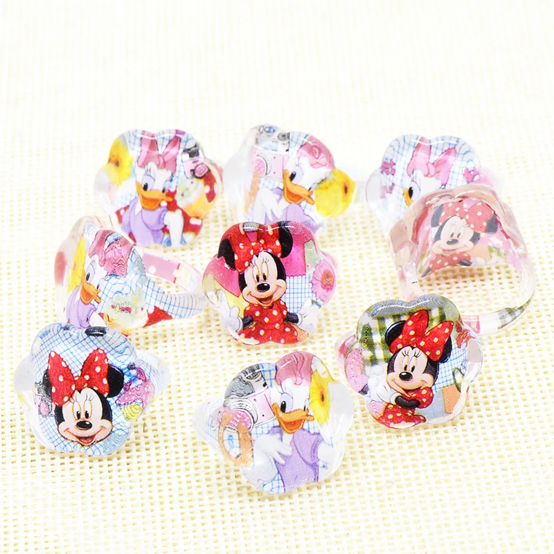 10/15/20Pcs Cartoon Disney Mickey Minnie Heart Rings Acrylic Rings Baby Shower Girls Jewellery Party Decoration Christmas Gift