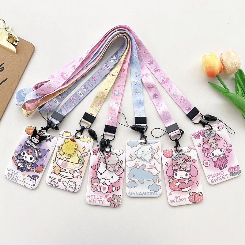 

Sanrios Kuromi Hellokittys ID Holder Lanyard Long Strap Protective Cover for Bus Access Control Card Students School Commuter