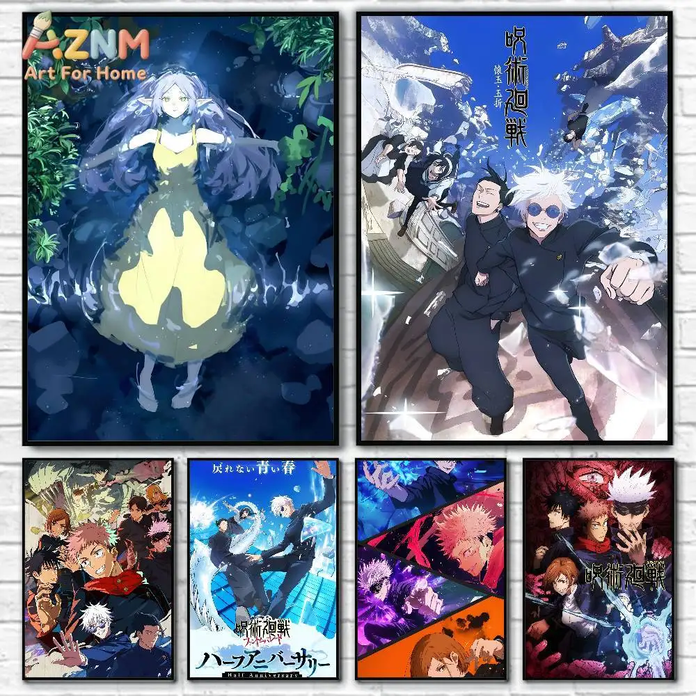AZNM Jujutsu Kaisen Frieren Anime Character Canvas Wall Print Unframed Manga Boys Room Home Decor Poster