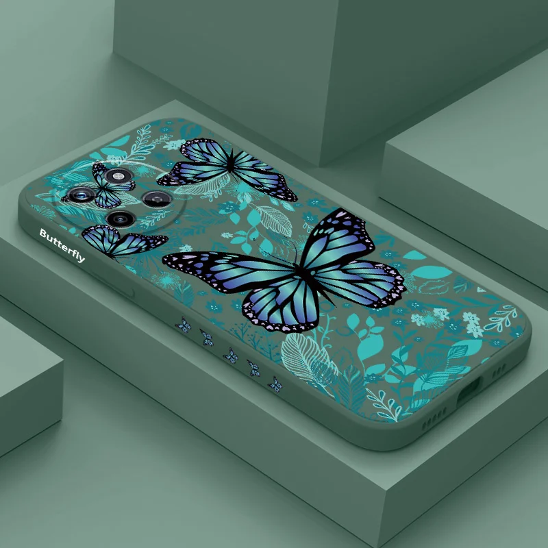 Funda de teléfono con hojas de mariposa para OPPO Realme 14 13 12 11 10 9 9i 8 8i 7 Pro Plus C35 C21Y C25Y C25 4G 5G, funda de silicona líquida