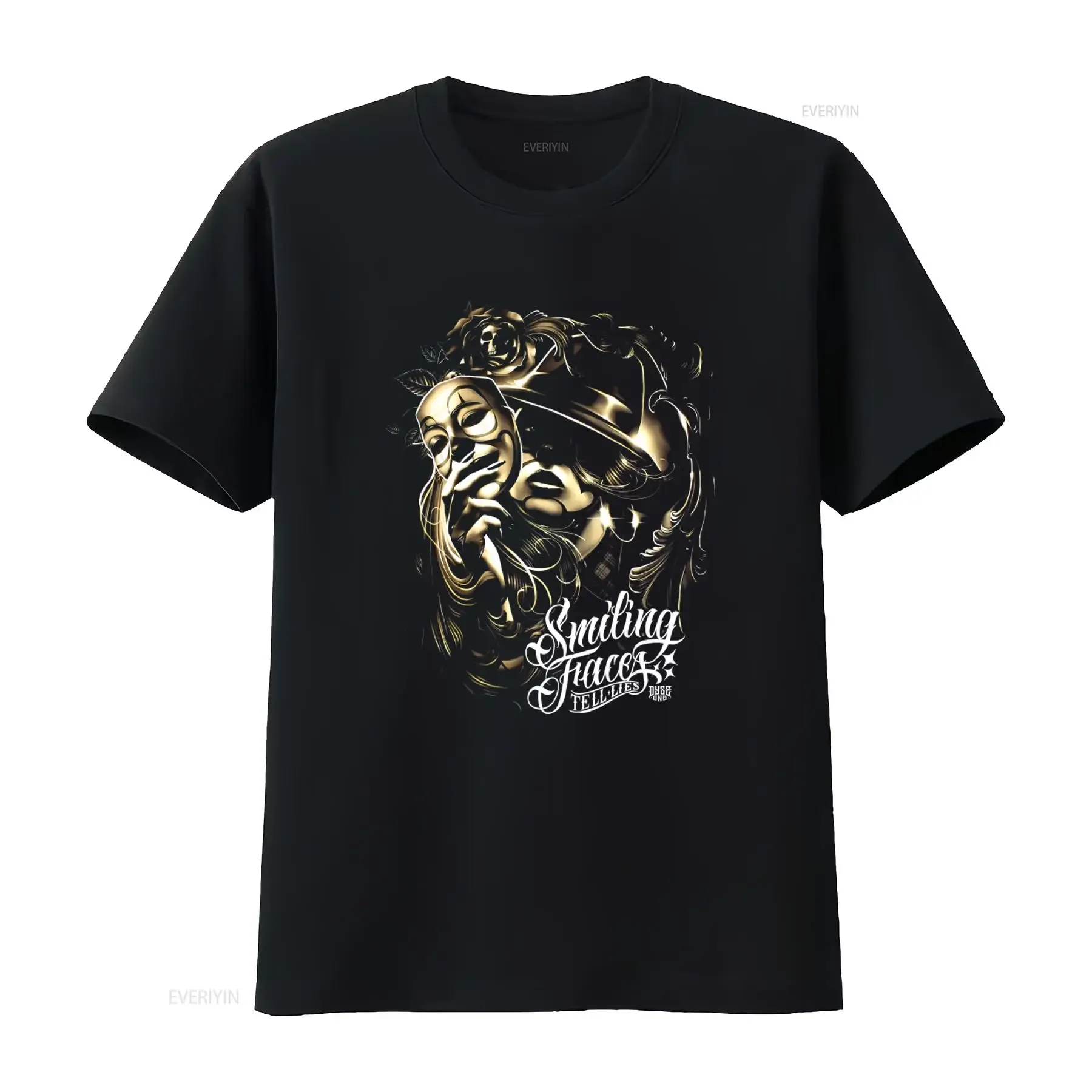 Camiseta masculina com estampa de rostos sorridentes, Dyse One Chicano Tattoo Art Lowrider, streetwear vintage lavado, unissex.