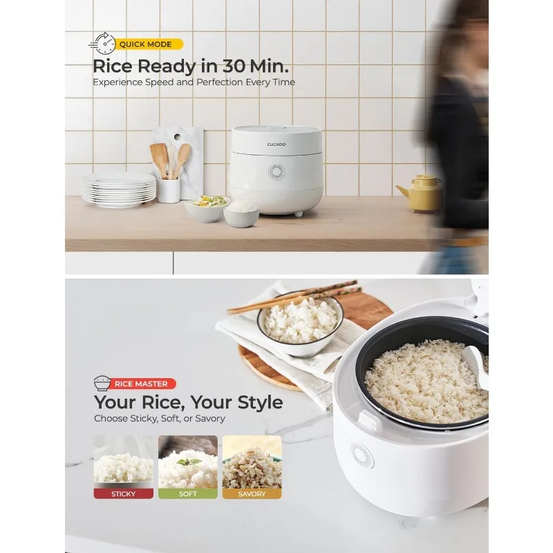 CUCKOO Rice Cooker 3 Cup Uncooked / 6 Cup Cooked, Modern Fuzzy Logic Rice Cooker Small with Delay Timer & Keep Warm Setting