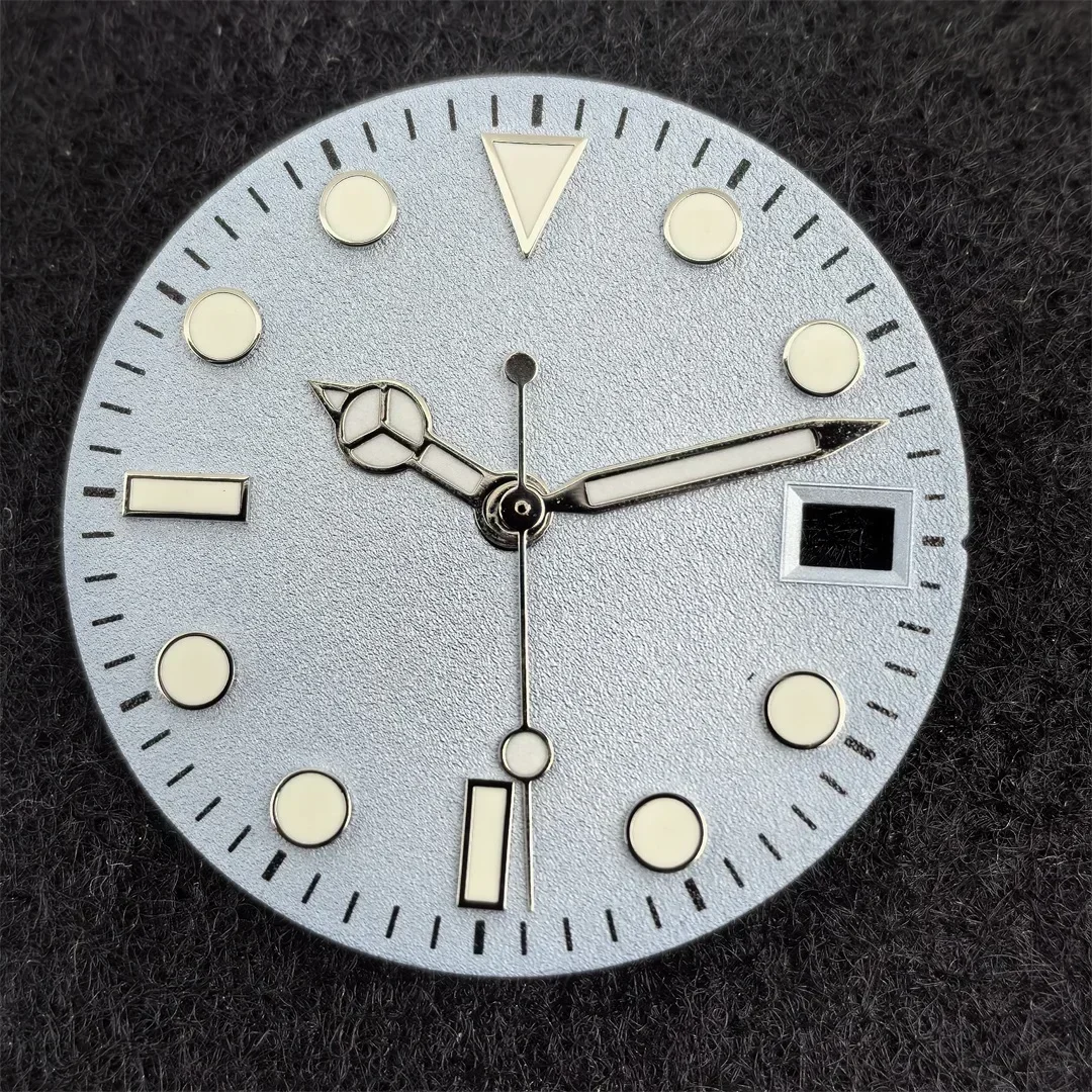 Циферблат часов NH35 и стрелки часов, костюм 28,5 мм, матовый циферблат с поверхностью, зеленые светящиеся аксессуары для часов, подходят для механизма NH35/NH36