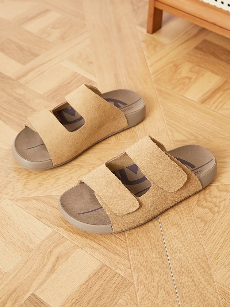 

Leather Toast Slippers Women's Summer Faion Retro Casual Wear-Bernk Cool Sandals Glue Adhesive oes Flat Heel Rubber Sole