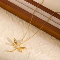 Stainless Steel Hollowed Out Animal Dragonfly Zircon Pendant Necklace For Women New Trend Fashion Neck Jewelry Gift