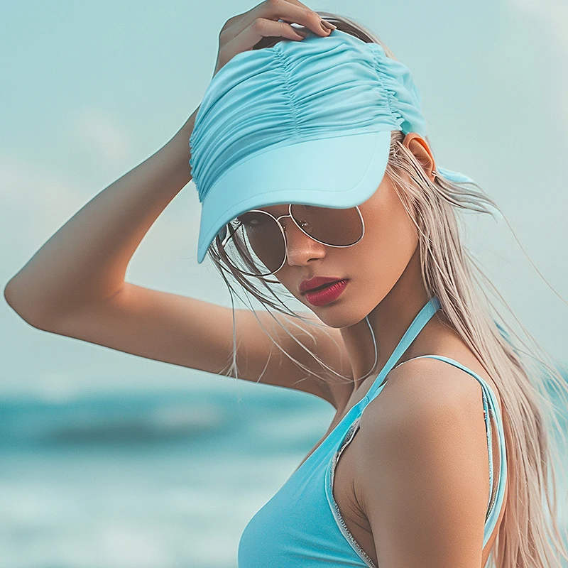 Ice Silk Sun Hat for Women Fashion Large Wide Brim Uv Protection Visors Summer Solid Color Empty Top Hats Outdoor Swim Beach Cap