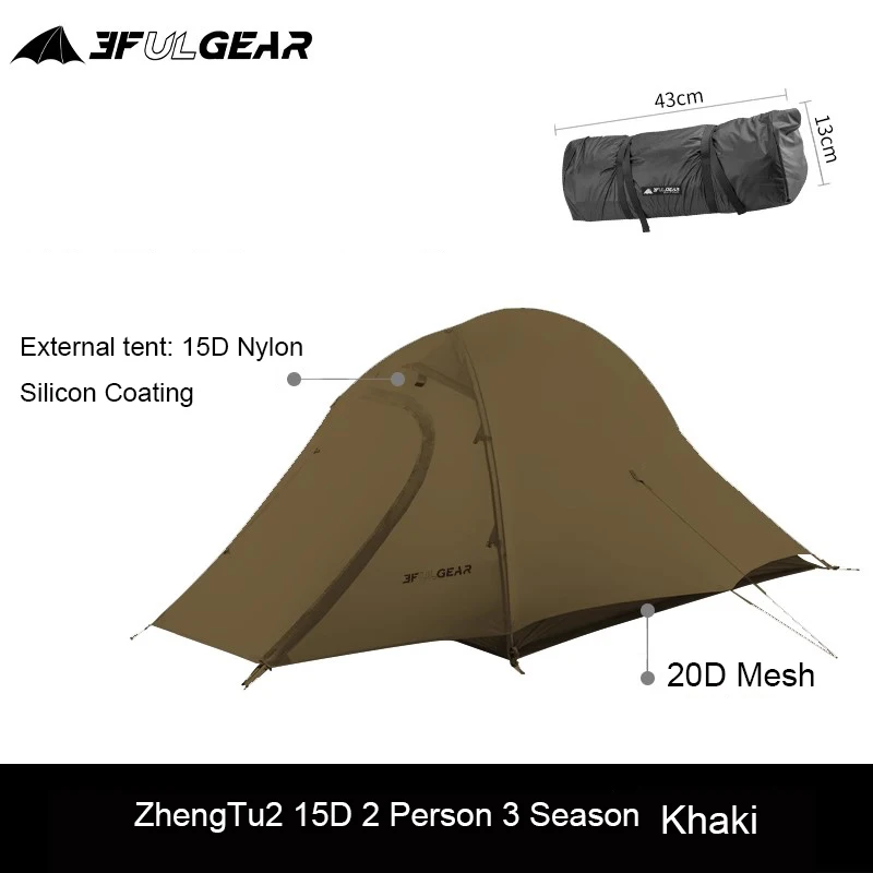 3F UL GEAR Outdoor Camping Tent 2 Persoons Waterdicht 15D Nylon Siliconen Coating 3 4-seizoenen Dubbellaags Ultralight Wandeltenten