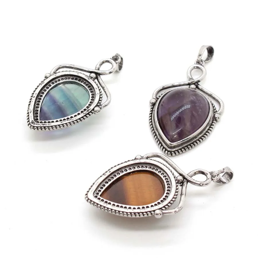 Natural Crystal Stone Water Drop Pendant For Women DIY Necklace Amethyst Rose Quartz Lapis Lazuli Opal Pendant Jewelry No Chain