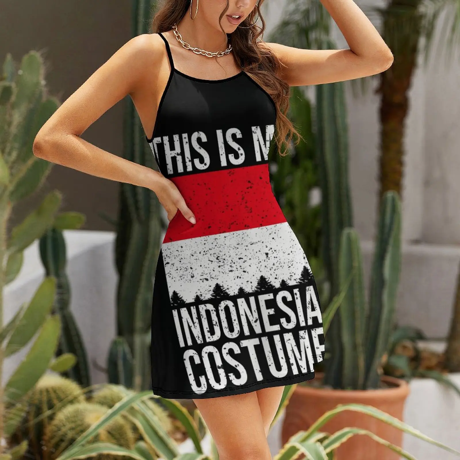 Este es mi disfraz de bandera de Indonesia para Halloween, ropa Sexy Vintage para mujer, Vestido con tirantes, cócteles de broma divertidos