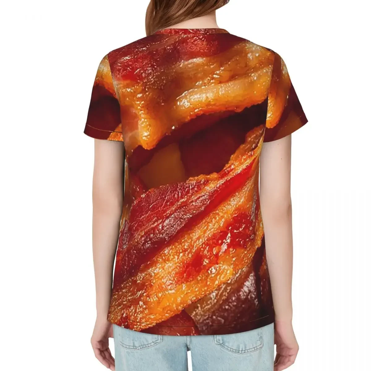 Crispy Bacon Texture Meat Lovers T-Shirt Women Short Sleeve T Shirts Crew Neck Clothes Cotton Summer Tees Streetwear