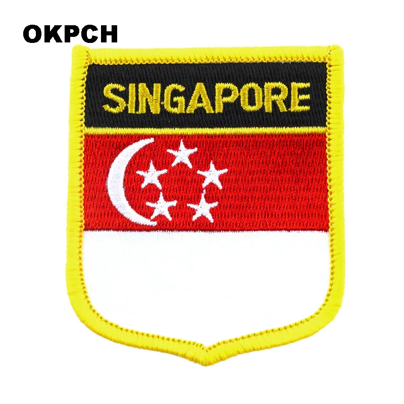 Singapore Flag Shield Shape Iron on Embroidery Patches Saw on Transfer Patches Sewing Applications for Clothes Back Pac